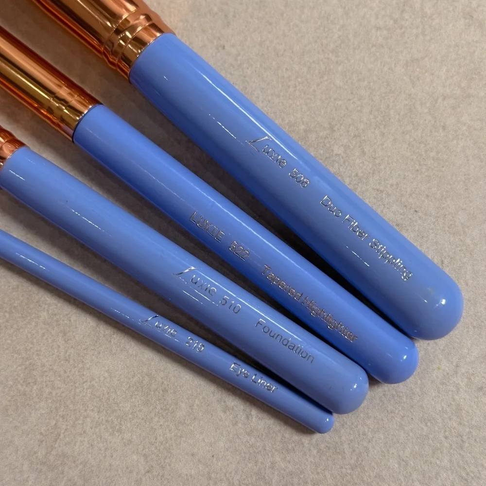 Luxie Blue Face & Eye Brush Set 4pc Foundation Highlight Liner